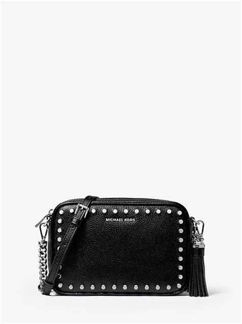 ovaal michael kors black women ginny studded|Ginny Medium Studded Pebbled Leather Crossbody Bag.